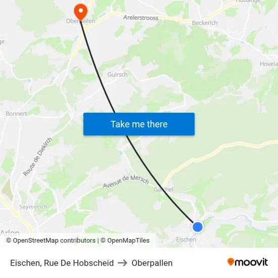 Eischen, Rue De Hobscheid to Oberpallen map