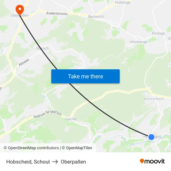Hobscheid, Schoul to Oberpallen map