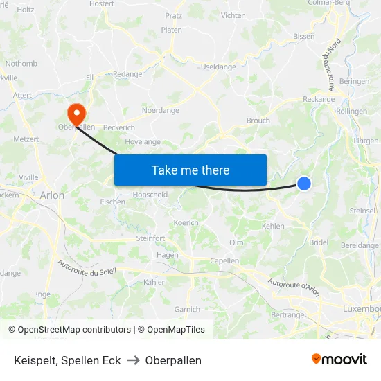 Keispelt, Spellen Eck to Oberpallen map