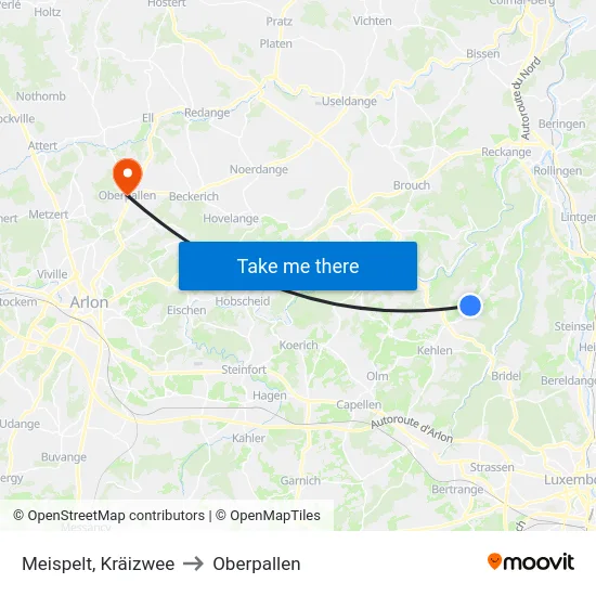 Meispelt, Kräizwee to Oberpallen map