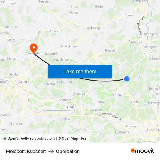 Meispelt, Kuesselt to Oberpallen map