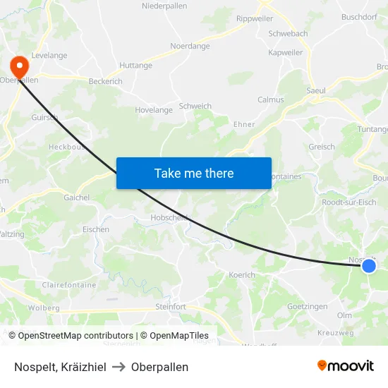 Nospelt, Kräizhiel to Oberpallen map