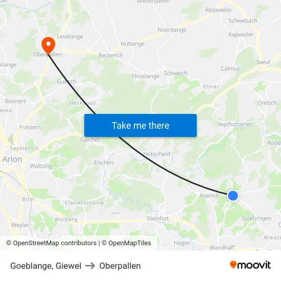 Goeblange, Giewel to Oberpallen map