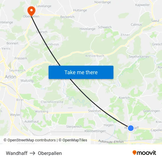 Wandhaff to Oberpallen map