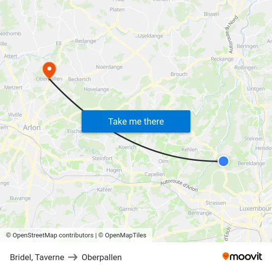 Bridel, Taverne to Oberpallen map