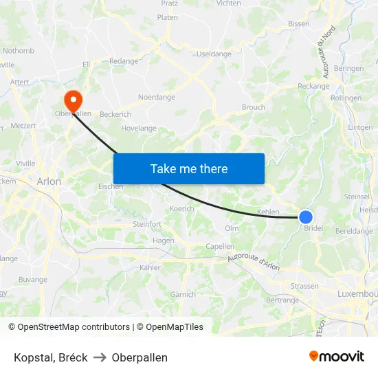 Kopstal, Bréck to Oberpallen map