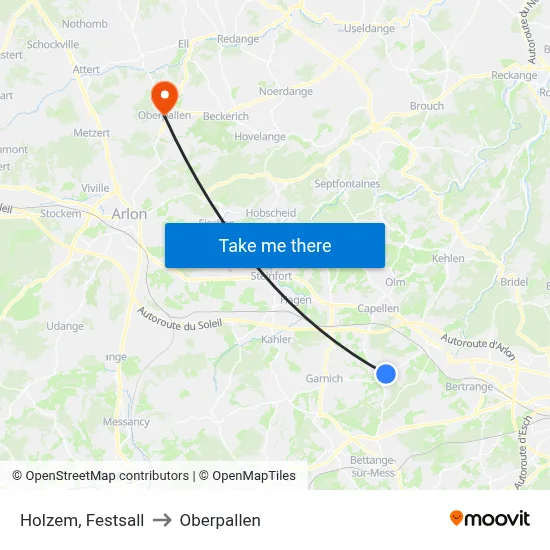 Holzem, Festsall to Oberpallen map
