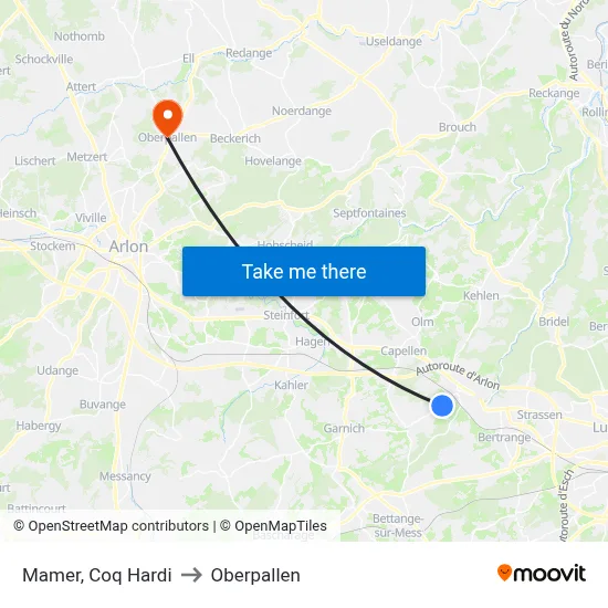 Mamer, Coq Hardi to Oberpallen map