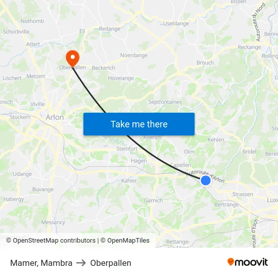 Mamer, Mambra to Oberpallen map