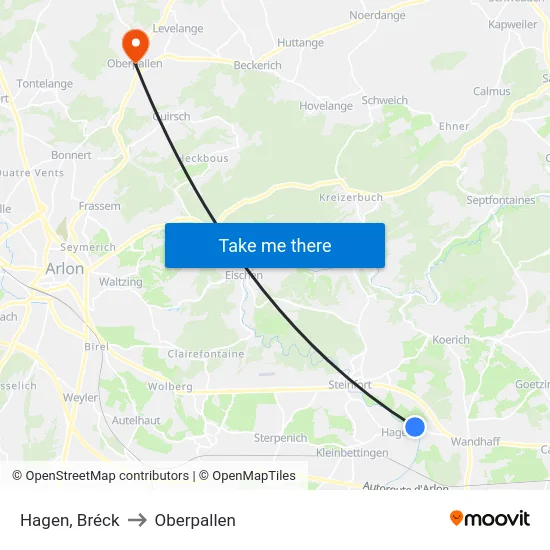 Hagen, Bréck to Oberpallen map