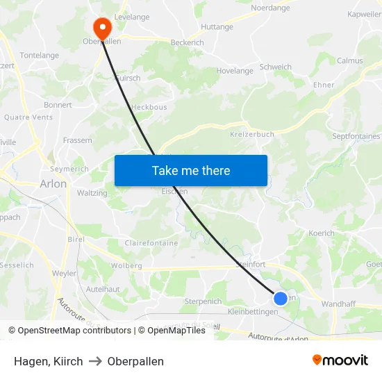 Hagen, Kiirch to Oberpallen map