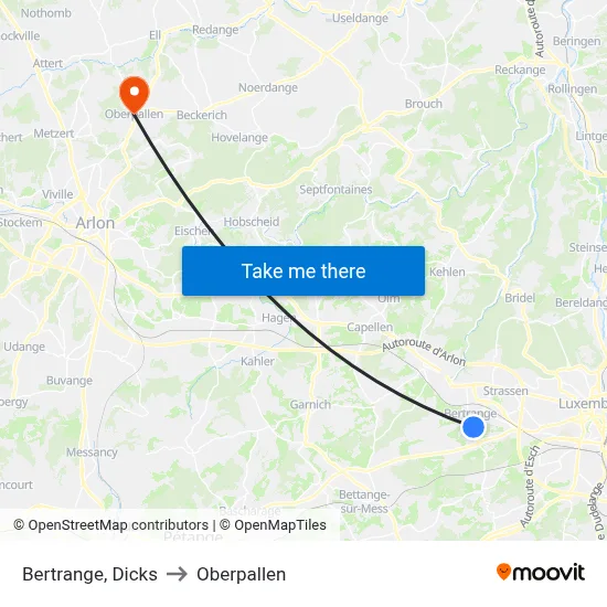 Bertrange, Dicks to Oberpallen map