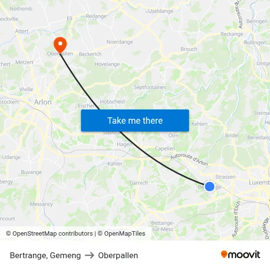 Bertrange, Gemeng to Oberpallen map