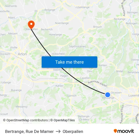 Bertrange, Rue De Mamer to Oberpallen map