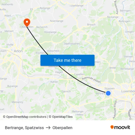 Bertrange, Spatzwiss to Oberpallen map