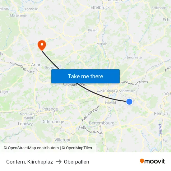 Contern, Kiircheplaz to Oberpallen map