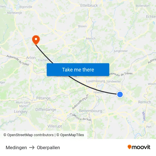 Medingen to Oberpallen map