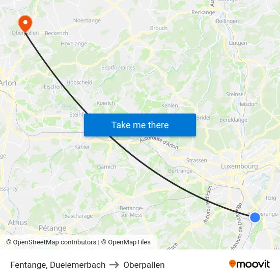 Fentange, Duelemerbach to Oberpallen map