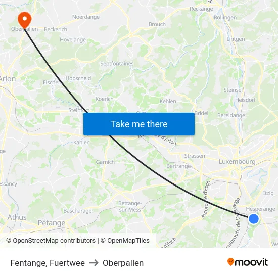 Fentange, Fuertwee to Oberpallen map
