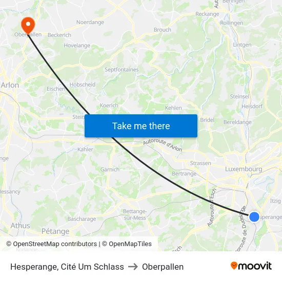 Hesperange, Cité Um Schlass to Oberpallen map
