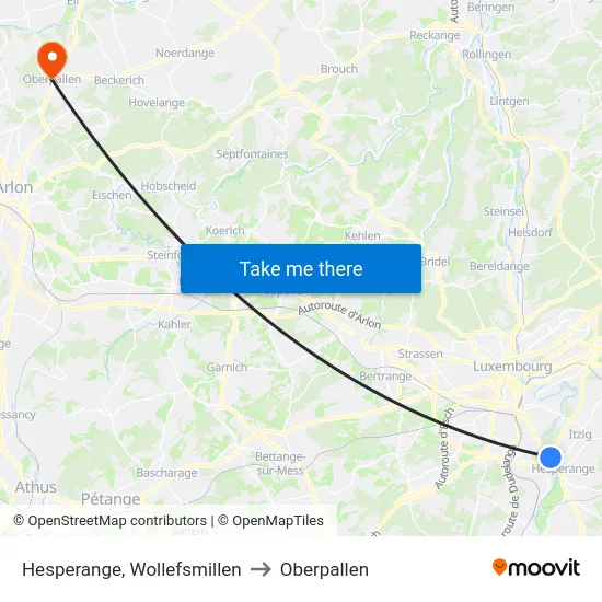 Hesperange, Wollefsmillen to Oberpallen map