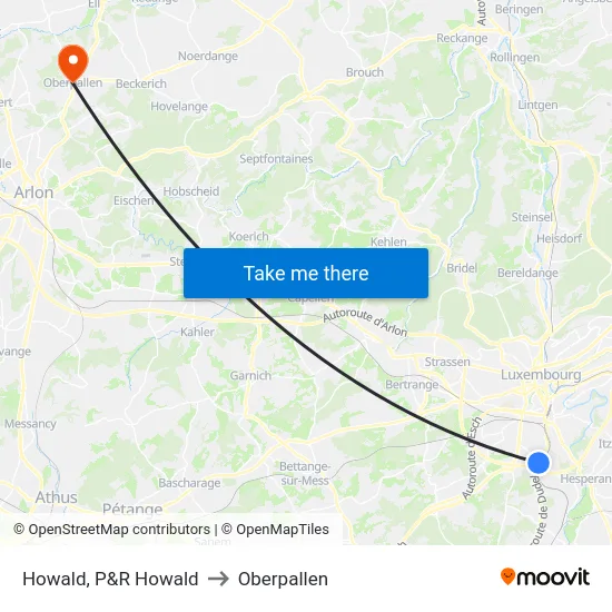 Howald, P&R Howald to Oberpallen map