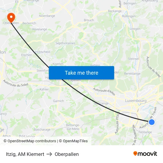 Itzig, AM Kiemert to Oberpallen map