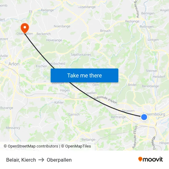 Belair, Kierch to Oberpallen map