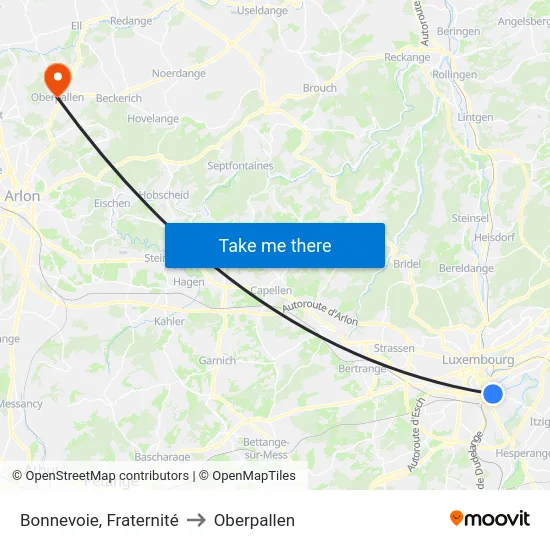 Bonnevoie, Fraternité to Oberpallen map