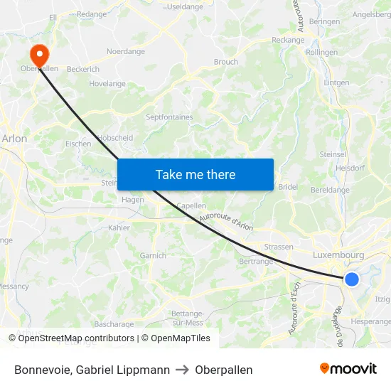 Bonnevoie, Gabriel Lippmann to Oberpallen map