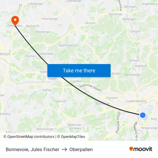 Bonnevoie, Jules Fischer to Oberpallen map
