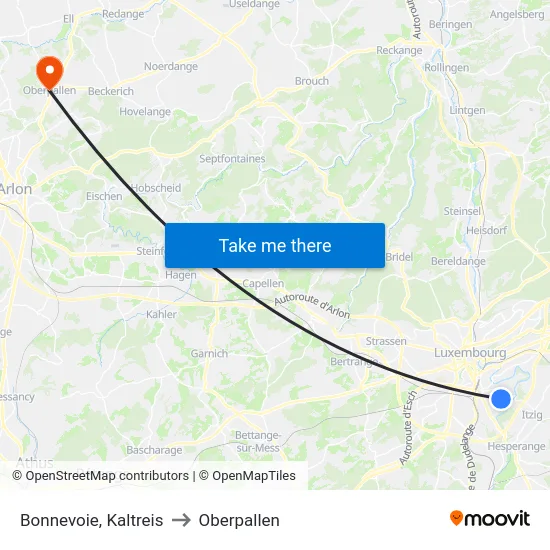 Bonnevoie, Kaltreis to Oberpallen map