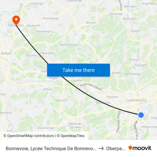 Bonnevoie, Lycée Technique De Bonnevoie/Quais to Oberpallen map