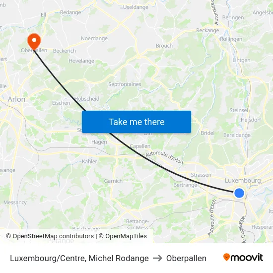 Luxembourg/Centre, Michel Rodange to Oberpallen map