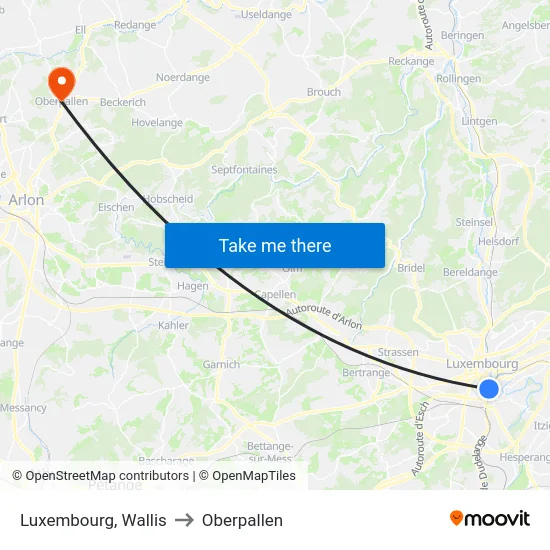 Luxembourg, Wallis to Oberpallen map