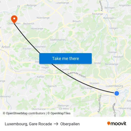Luxembourg, Gare Rocade to Oberpallen map
