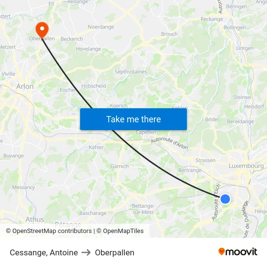 Cessange, Antoine to Oberpallen map