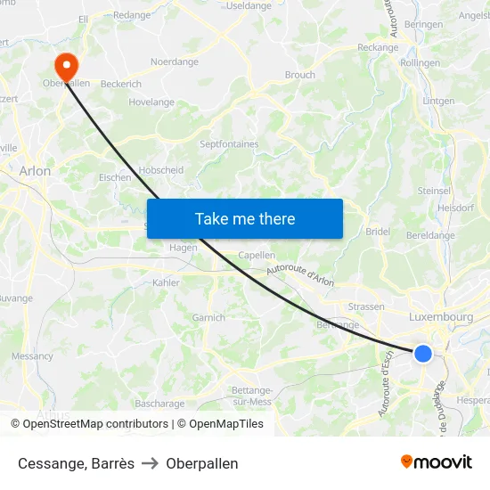 Cessange, Barrès to Oberpallen map