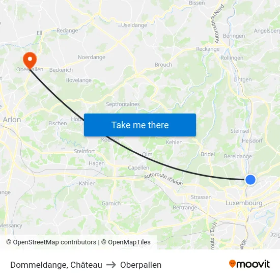 Dommeldange, Château to Oberpallen map