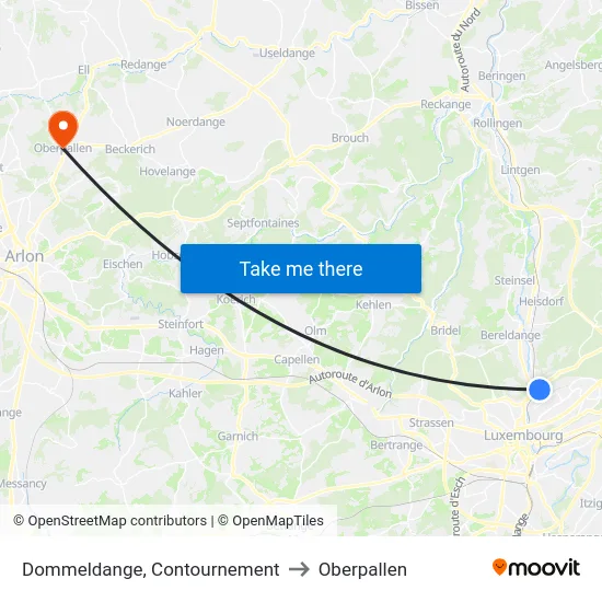 Dommeldange, Contournement to Oberpallen map