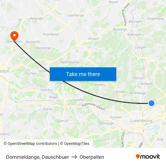 Dommeldange, Dauschbuer to Oberpallen map