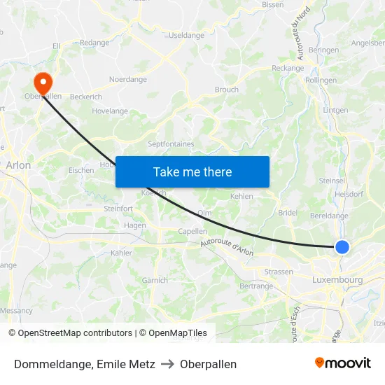Dommeldange, Emile Metz to Oberpallen map