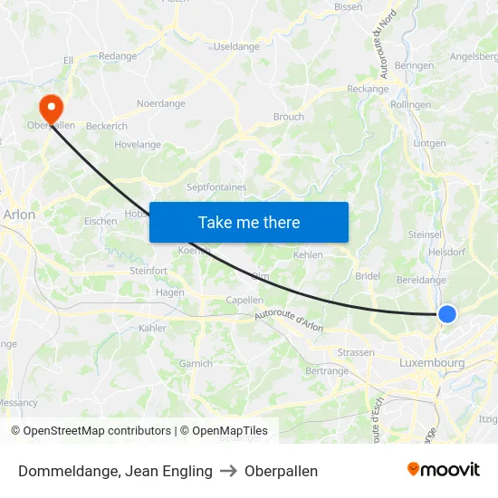 Dommeldange, Jean Engling to Oberpallen map