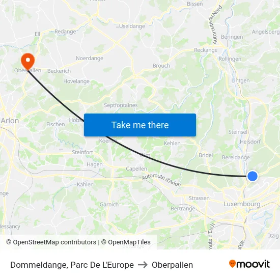 Dommeldange, Parc De L'Europe to Oberpallen map