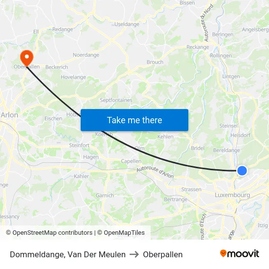 Dommeldange, Van Der Meulen to Oberpallen map