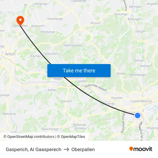 Gasperich, Al Gaasperech to Oberpallen map