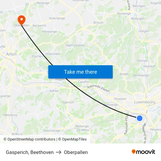 Gasperich, Beethoven to Oberpallen map
