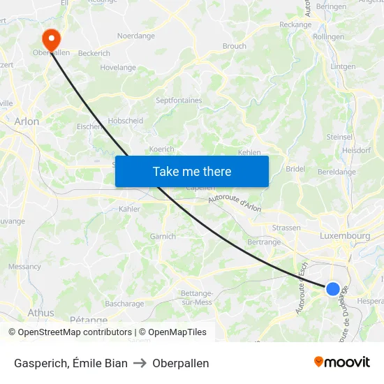 Gasperich, Émile Bian to Oberpallen map
