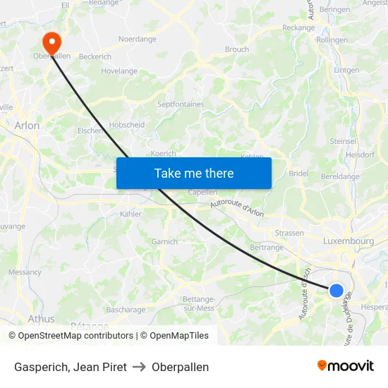 Gasperich, Jean Piret to Oberpallen map