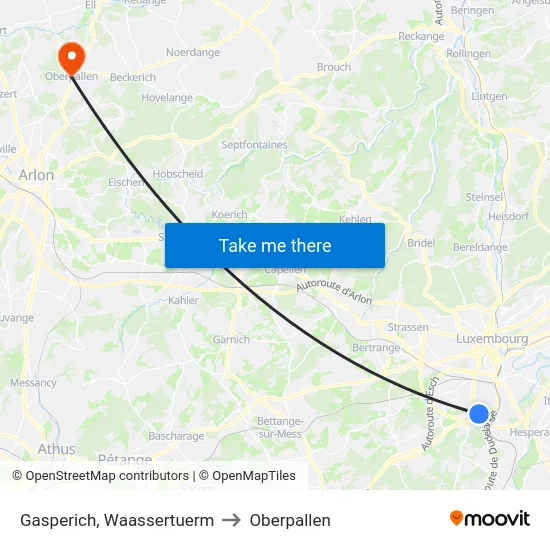 Gasperich, Waassertuerm to Oberpallen map